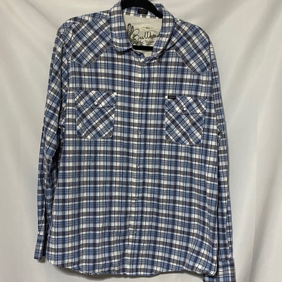 BULLHEAD WESTERN-SHIRT MENS SIZE XXL BLUE PLAID PEARL SNAP BUTTONS 100-% COTTON - Picture 6 of 12